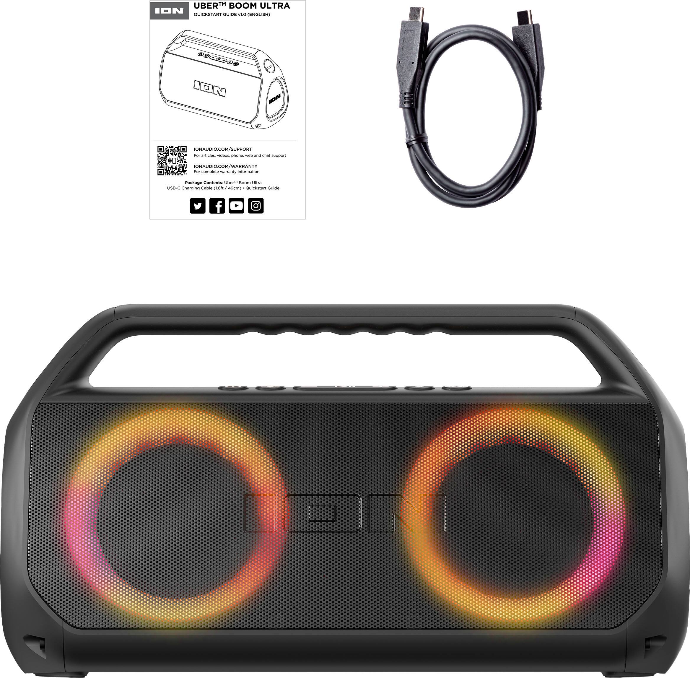 Angle. ION Audio - Uber Boom Ultra Water Resistant Bluetooth Stereo Boombox with Lights - Black.
