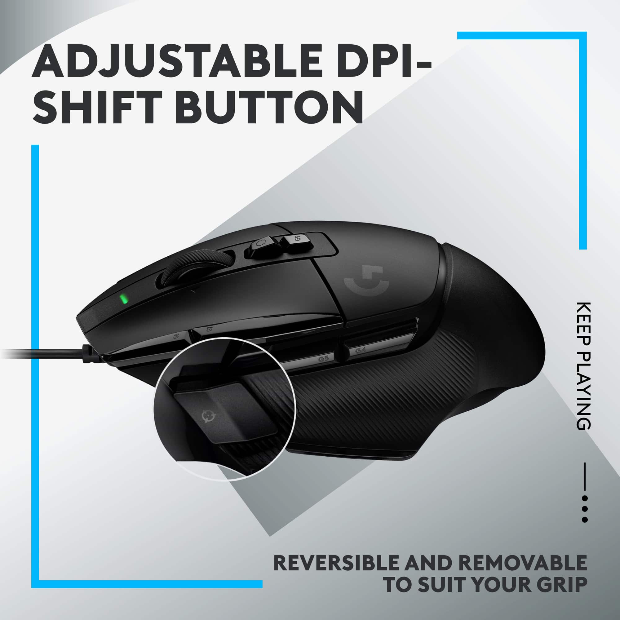 Adjustable DPI-Shift Button: 2.05 CE. Keep Playing. Reversible and Removable to Suit Your Grip.