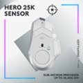 The image features a white computer mouse with the words "Hero 25K Sensor" written on it. The mouse is designed with sub-micron precision, providing up to 25,600 DPI. The image also includes a star symbol in the upper right corner.