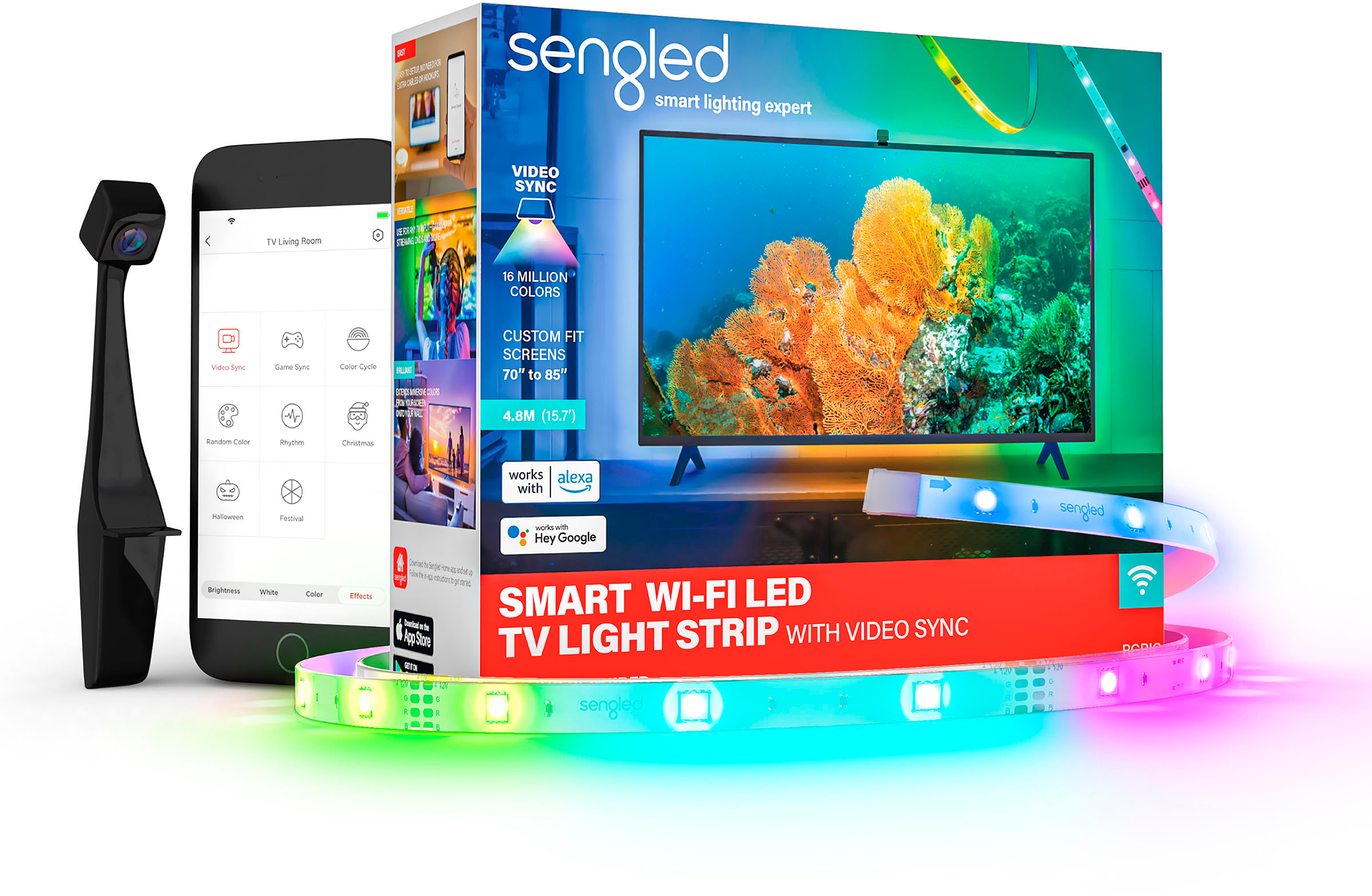 Sengled Smart LED Wi-Fi TV Strip Video Sync for 70" to 80" TV's Multicolor W2G-N84B - Best