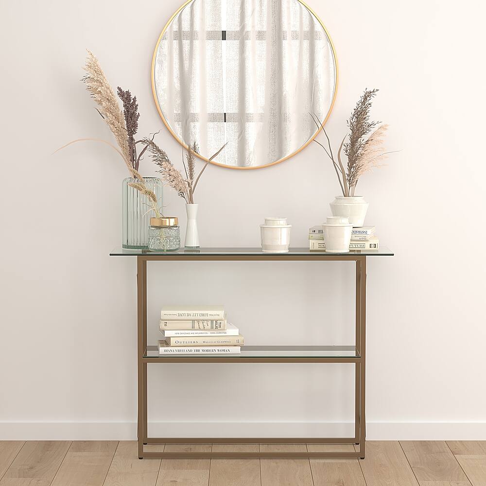 Alamont Home Mar Vista Collection Glass Console Table with Criss Cross