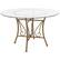 Front. Alamont Home - Princeton 48'' Round Glass Dining Table with Curl Accent Matte Metal Frame - Clear Top/Matte Gold Frame.