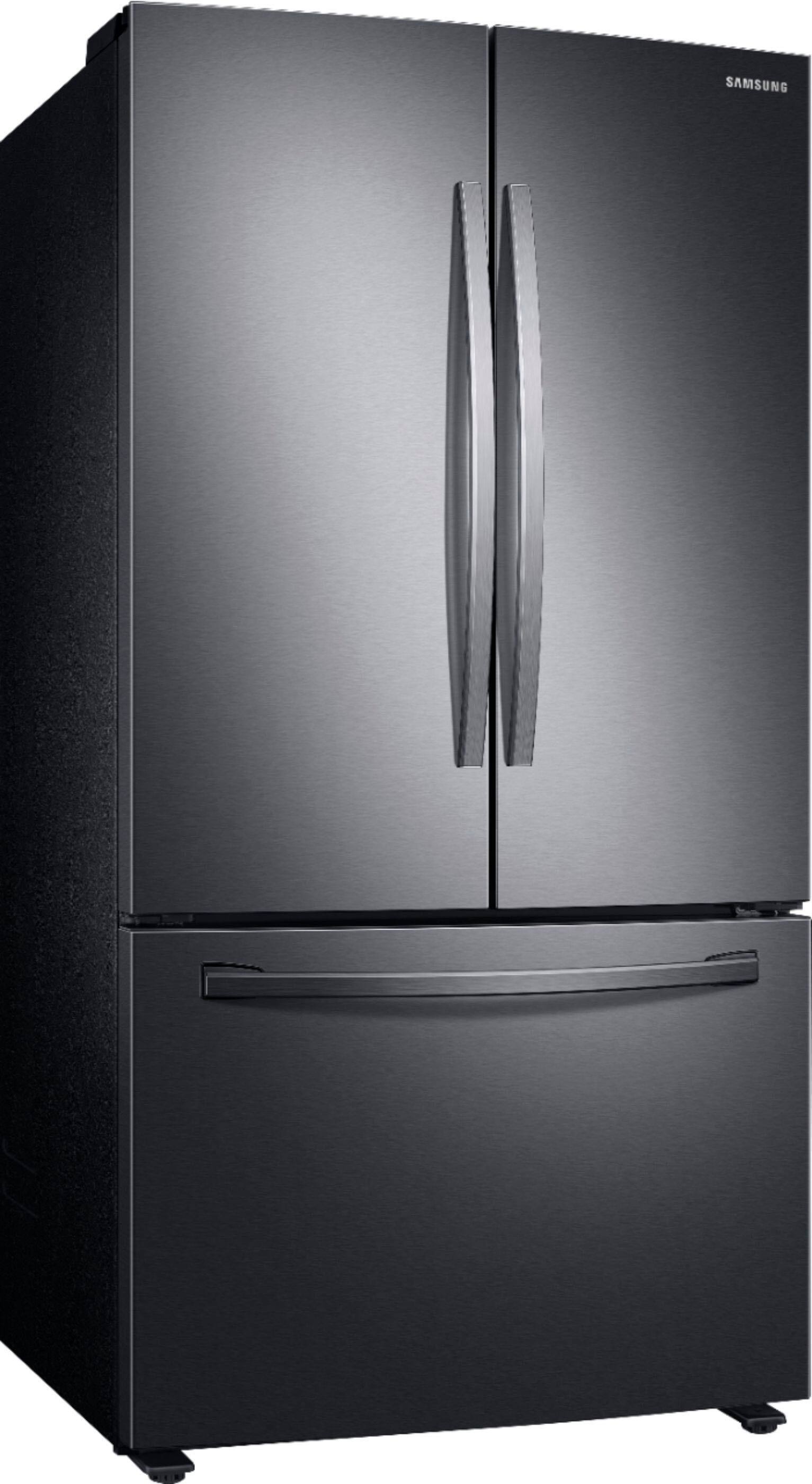 Angle View: Samsung - Geek Squad Certified Refurbished 28 cu. ft. Large Capacity 3-Door French Door Refrigerator - Black stainless steel