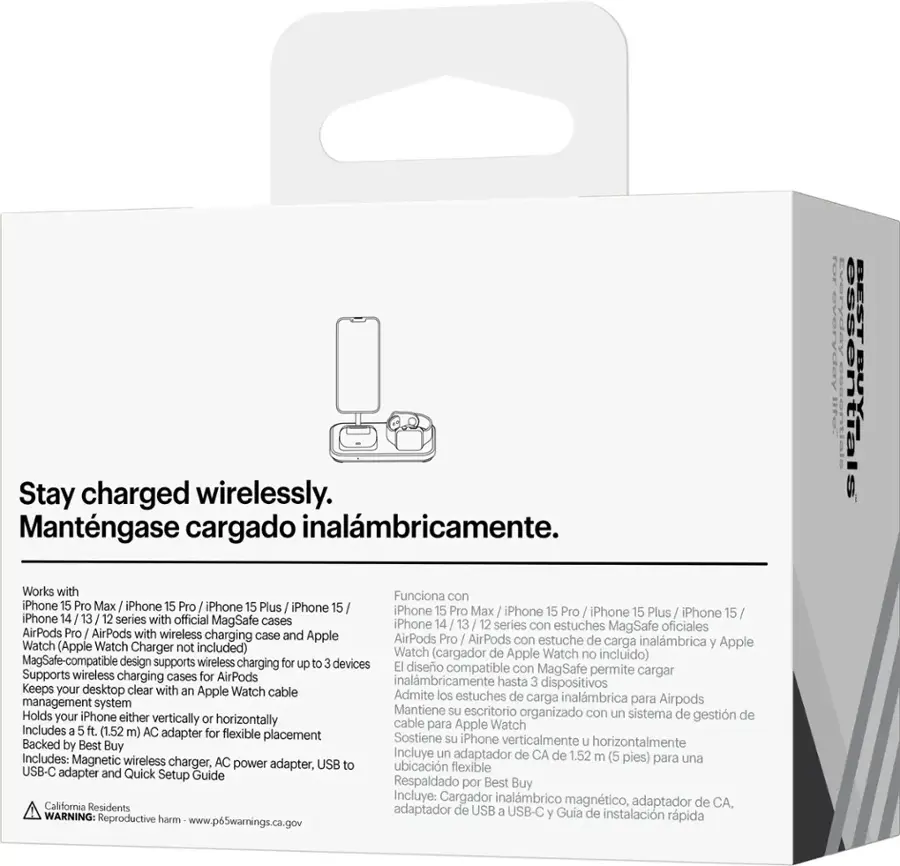 Alt View 17. Best Buy essentials™ - 3-in-1 7.5W Magnetic Wireless Charger with Apple Watch Charger Holder for iPhone + Apple Watch + AirPods - White.