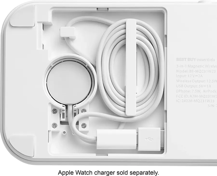 Alt View 14. Best Buy essentials™ - 3-in-1 7.5W Magnetic Wireless Charger with Apple Watch Charger Holder for iPhone + Apple Watch + AirPods - White.