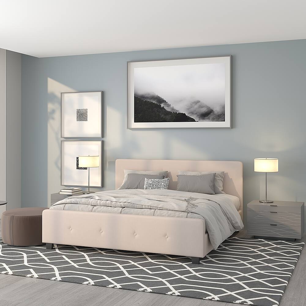 Alt View 12. Alamont Home - Tribeca Button Tufted Upholstered Platform Bed - Beige.