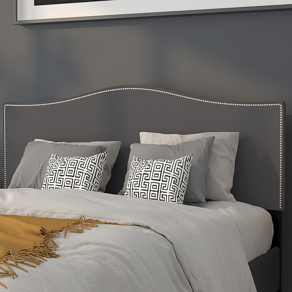 Alt View 13. Alamont Home - Lexington Arched Upholstered Headboard with Accent Nail Trim - Dark Gray.