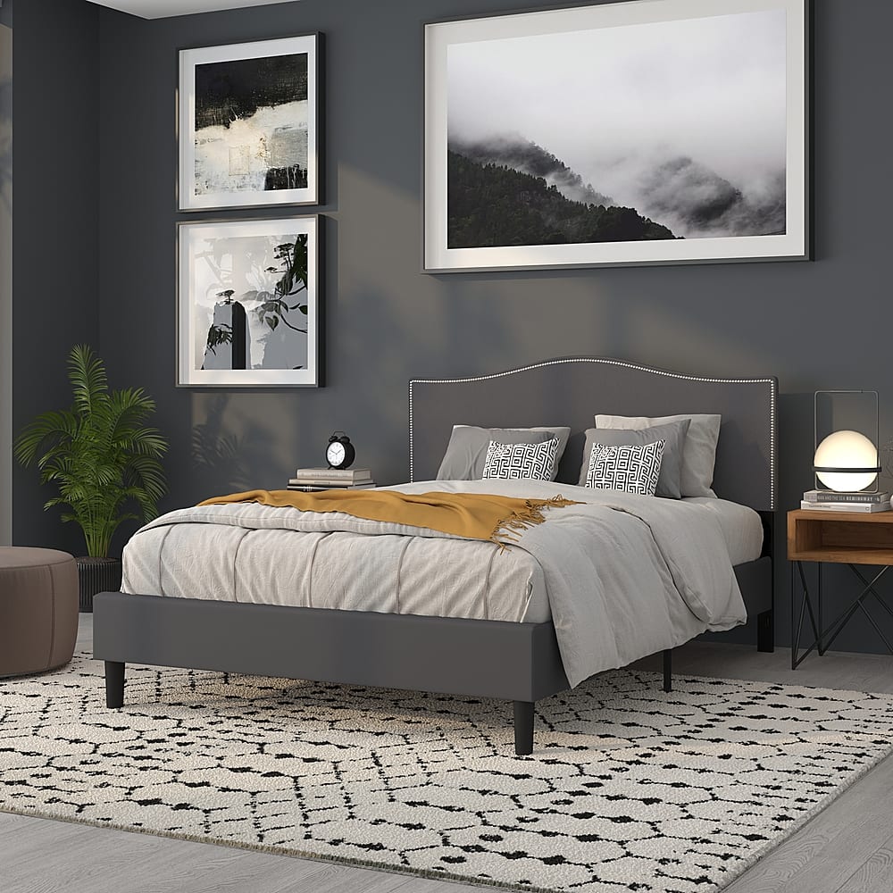 Alt View 16. Alamont Home - Lexington Arched Upholstered Headboard with Accent Nail Trim - Dark Gray.