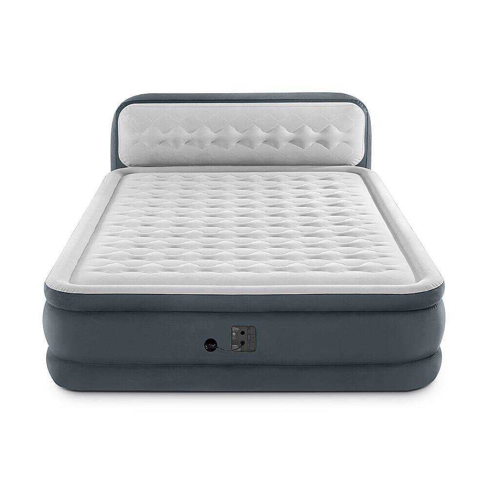 Angle. Intex - Dura Beam Deluxe Queen Airbed with Built in Pump and Ultra Plush Headboard - Gray.