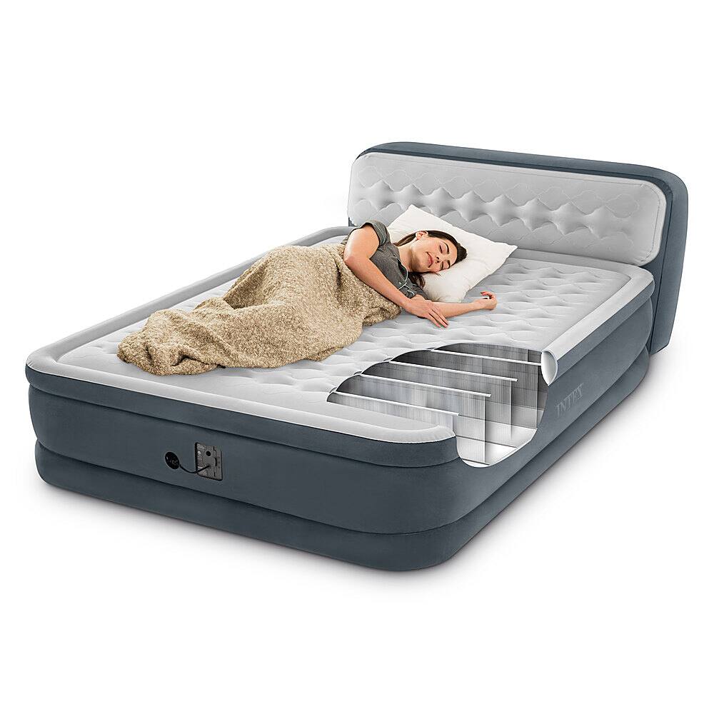 Alt View 11. Intex - Dura Beam Deluxe Queen Airbed with Built in Pump and Ultra Plush Headboard - Gray.