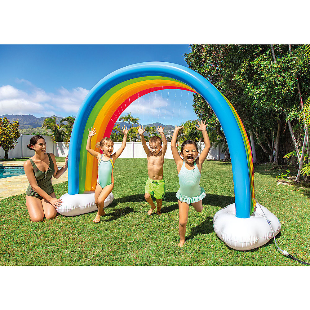 Left View: Intex - Inflatable Rainbow Cloud Outdoor Kids Play Sprinkler for Ages 3 and Up - Multicolor