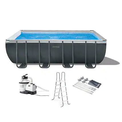 Front. Intex - 18Ft x 52In Ultra XTR Rectangular Frame Swimming Pool Kit w/ Pump & Canopy.