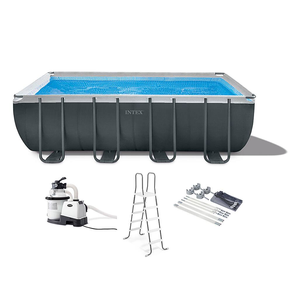 Front. Intex - 18Ft x 52In Ultra XTR Rectangular Frame Swimming Pool Kit w/ Pump & Canopy.