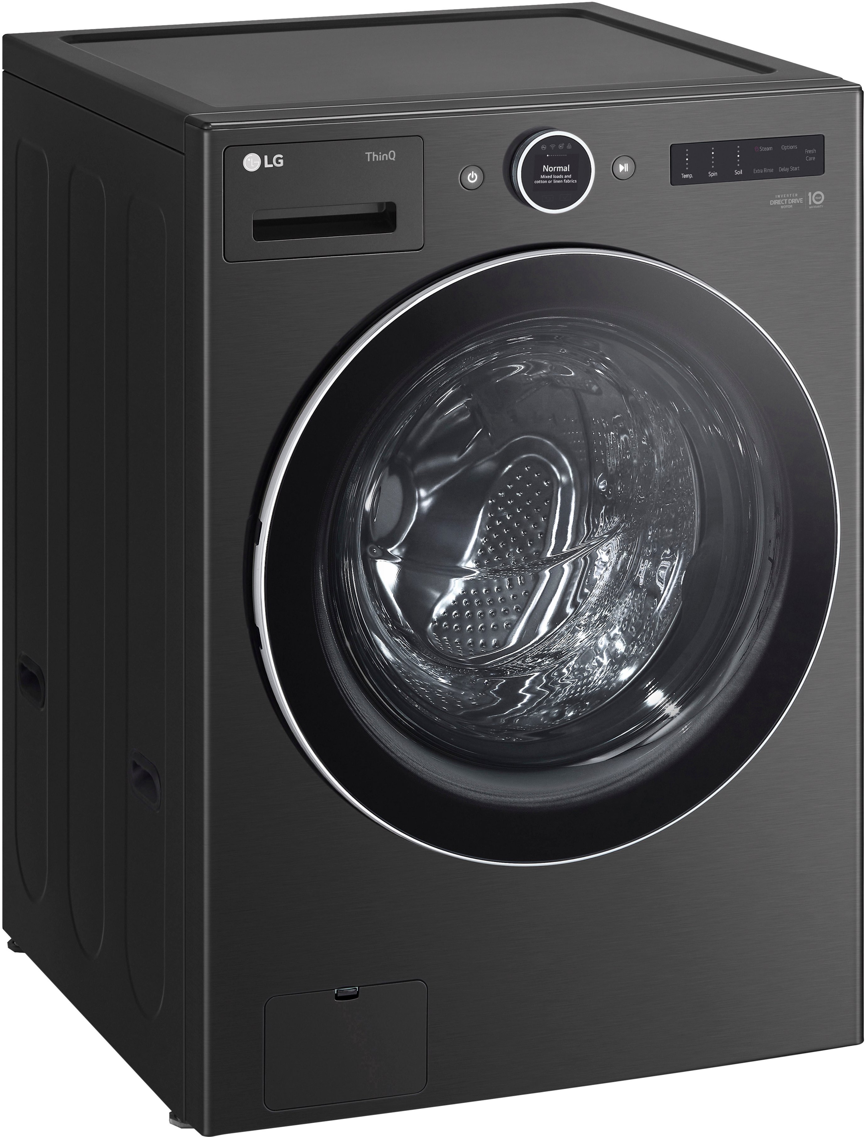 Angle View: LG - 5.0 Cu. Ft. High-Efficiency Stackable Smart Front Load Washer with Steam and TurboWash 360 - Black steel