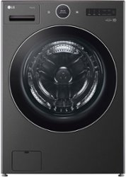LG - 5.0 Cu. Ft. High-Efficiency Stackable Smart Front Load Washer with Steam and TurboWash 360 - Black Steel - Front_Zoom