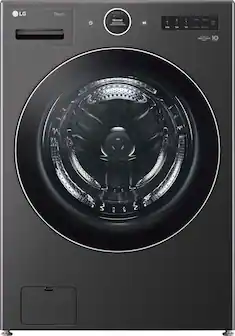 Front. LG - 5.0 Cu. Ft. High-Efficiency Stackable Smart Front Load Washer with Steam and TurboWash 360 - Black Steel.