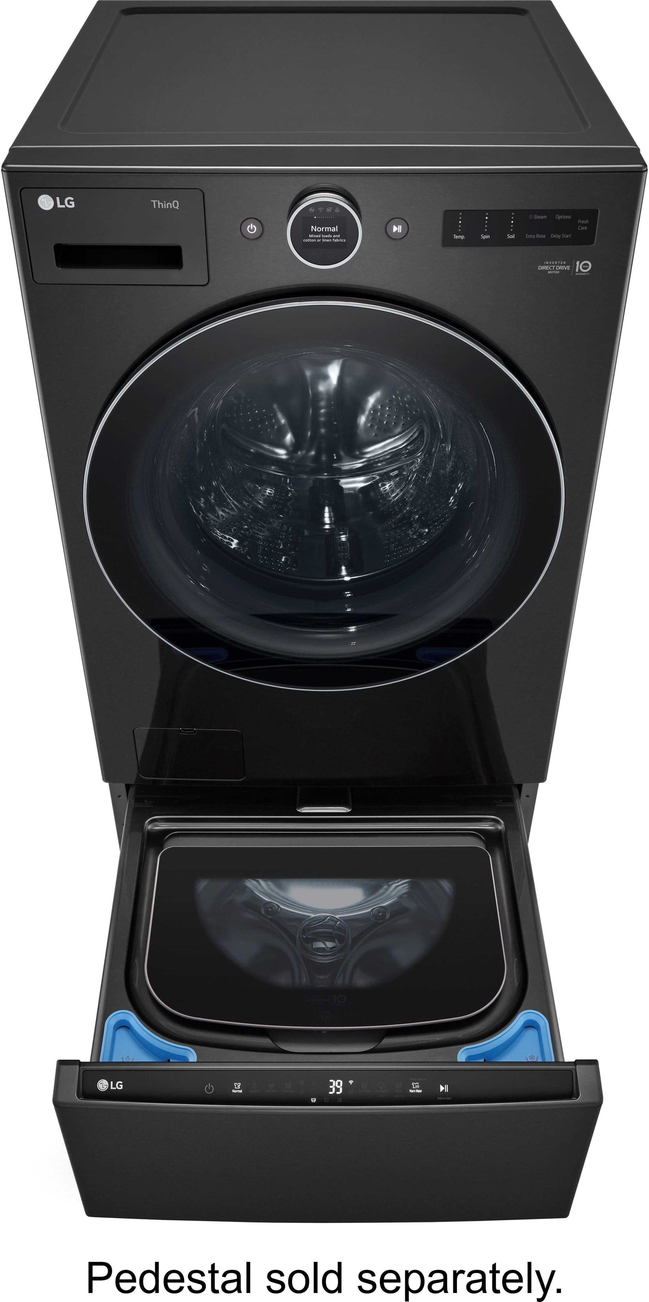 Alt View 21. LG - 5.0 Cu. Ft. High-Efficiency Stackable Smart Front Load Washer with Steam and TurboWash 360 - Black Steel.