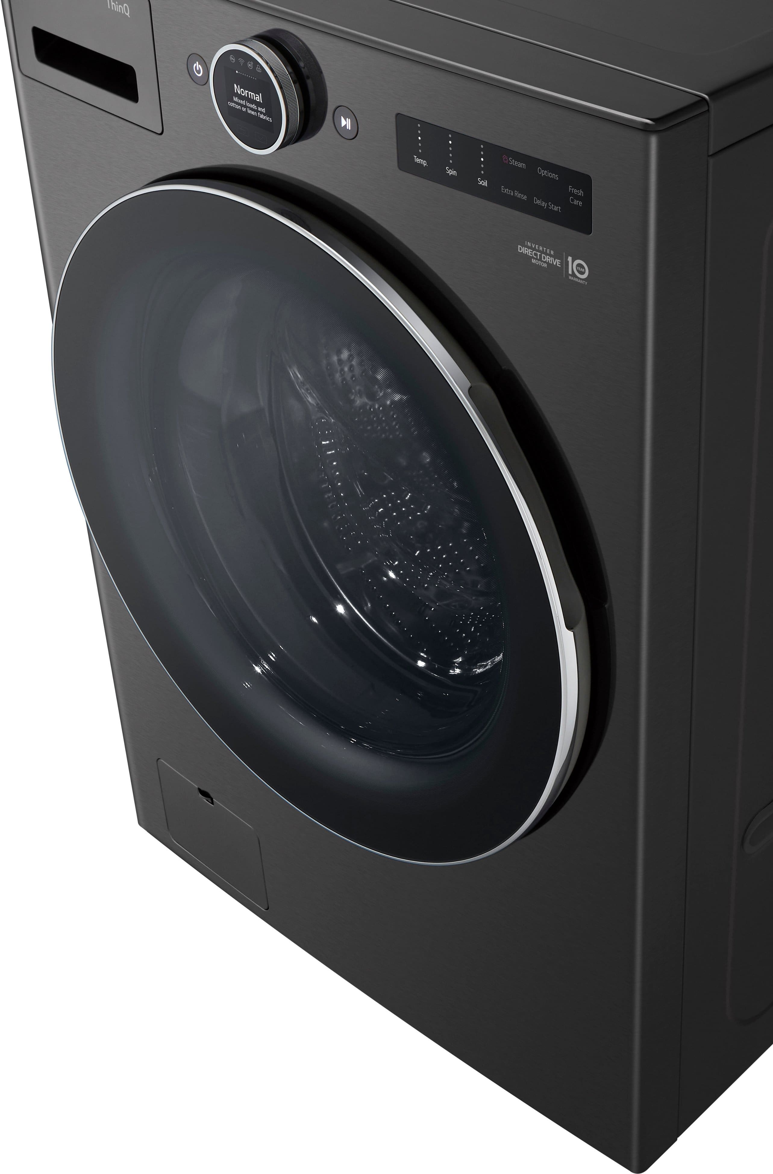 Alt View 27. LG - 5.0 Cu. Ft. High-Efficiency Stackable Smart Front Load Washer with Steam and TurboWash 360 - Black Steel.