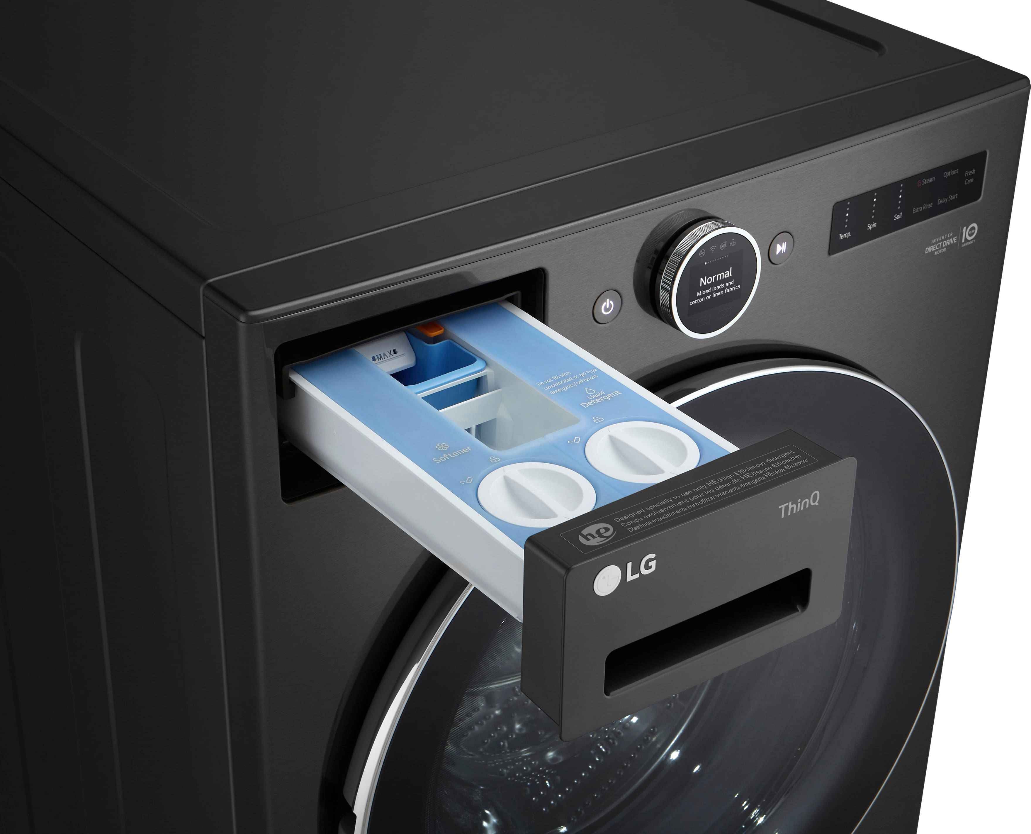 Alt View 30. LG - 5.0 Cu. Ft. High-Efficiency Stackable Smart Front Load Washer with Steam and TurboWash 360 - Black Steel.