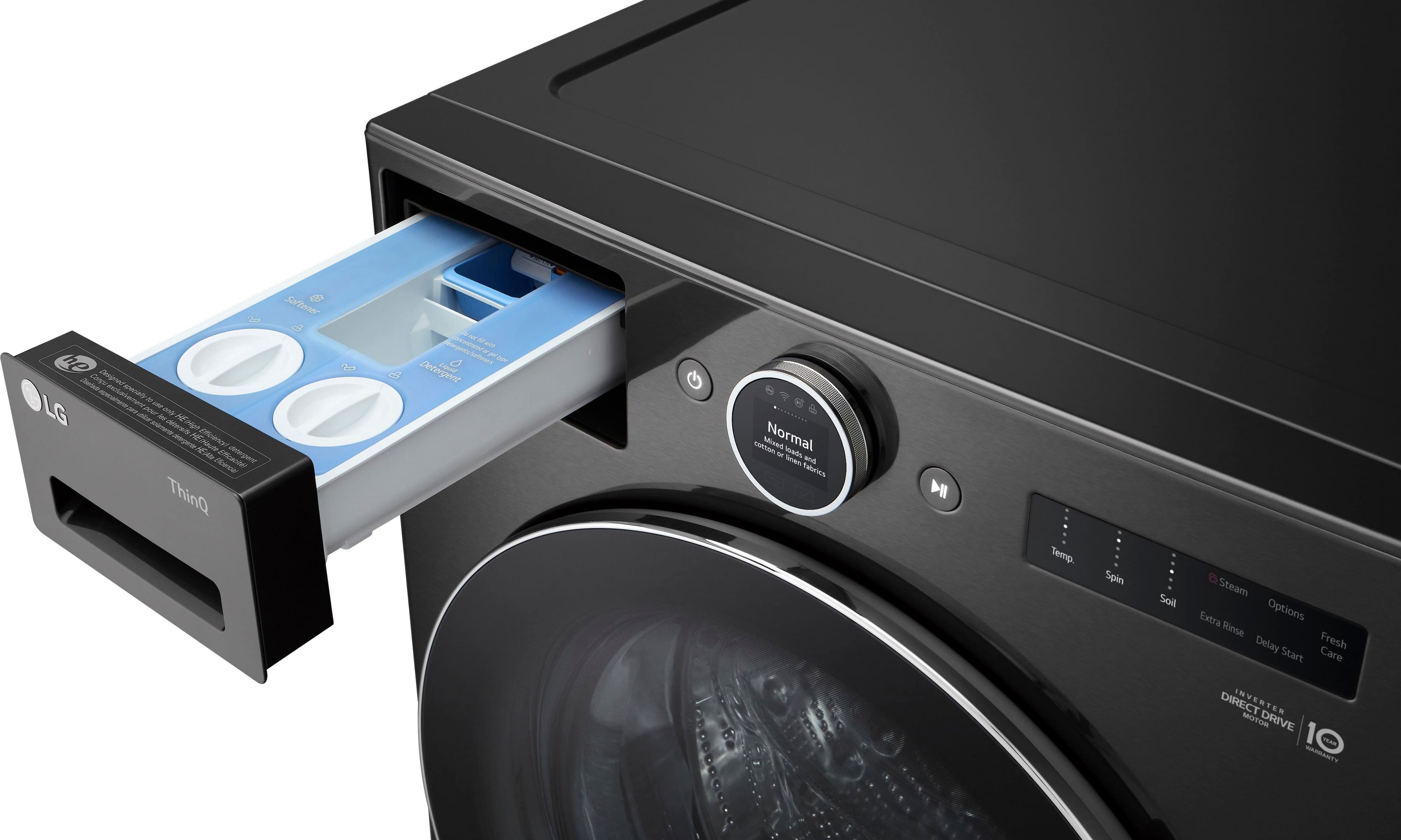 Alt View 31. LG - 5.0 Cu. Ft. High-Efficiency Stackable Smart Front Load Washer with Steam and TurboWash 360 - Black Steel.