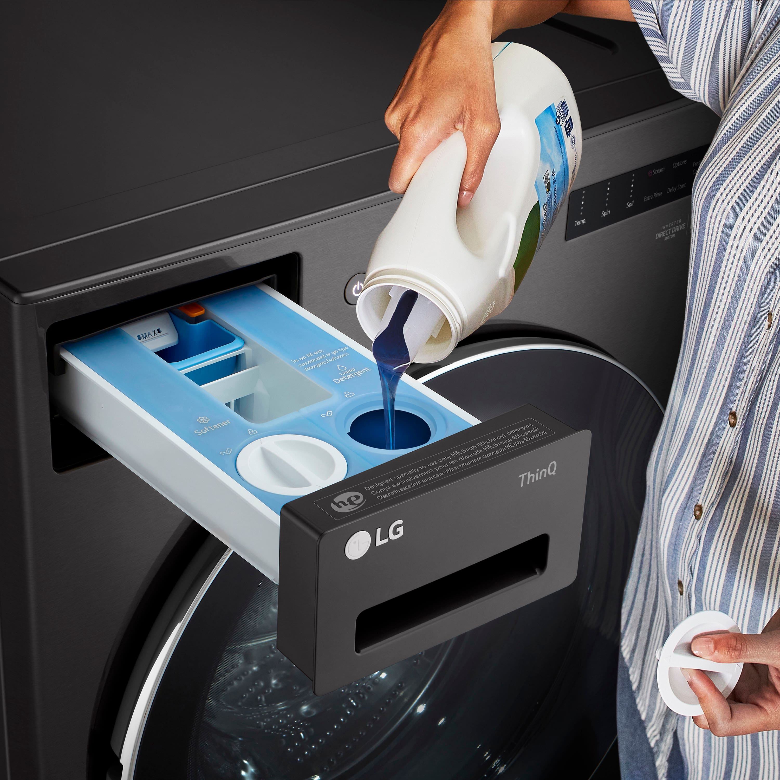 Alt View 38. LG - 5.0 Cu. Ft. High-Efficiency Stackable Smart Front Load Washer with Steam and TurboWash 360 - Black Steel.