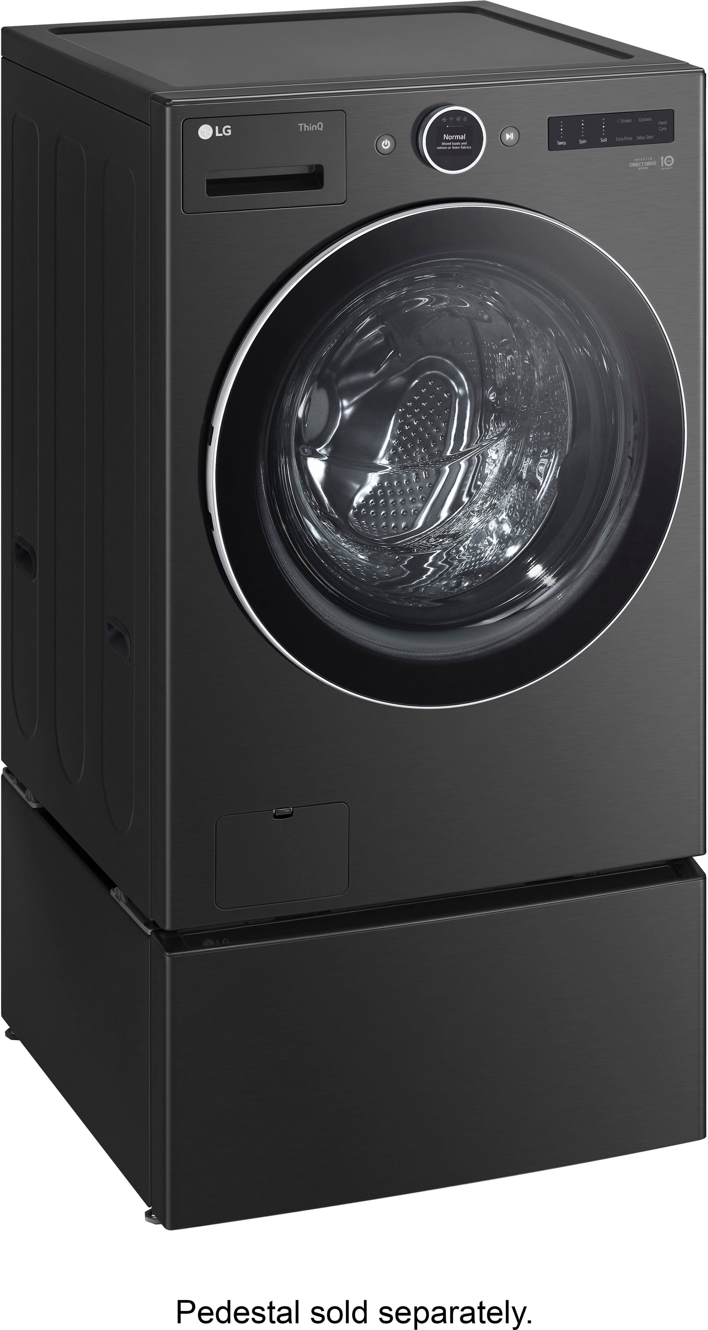 Alt View 16. LG - 5.0 Cu. Ft. High-Efficiency Stackable Smart Front Load Washer with Steam and TurboWash 360 - Black Steel.