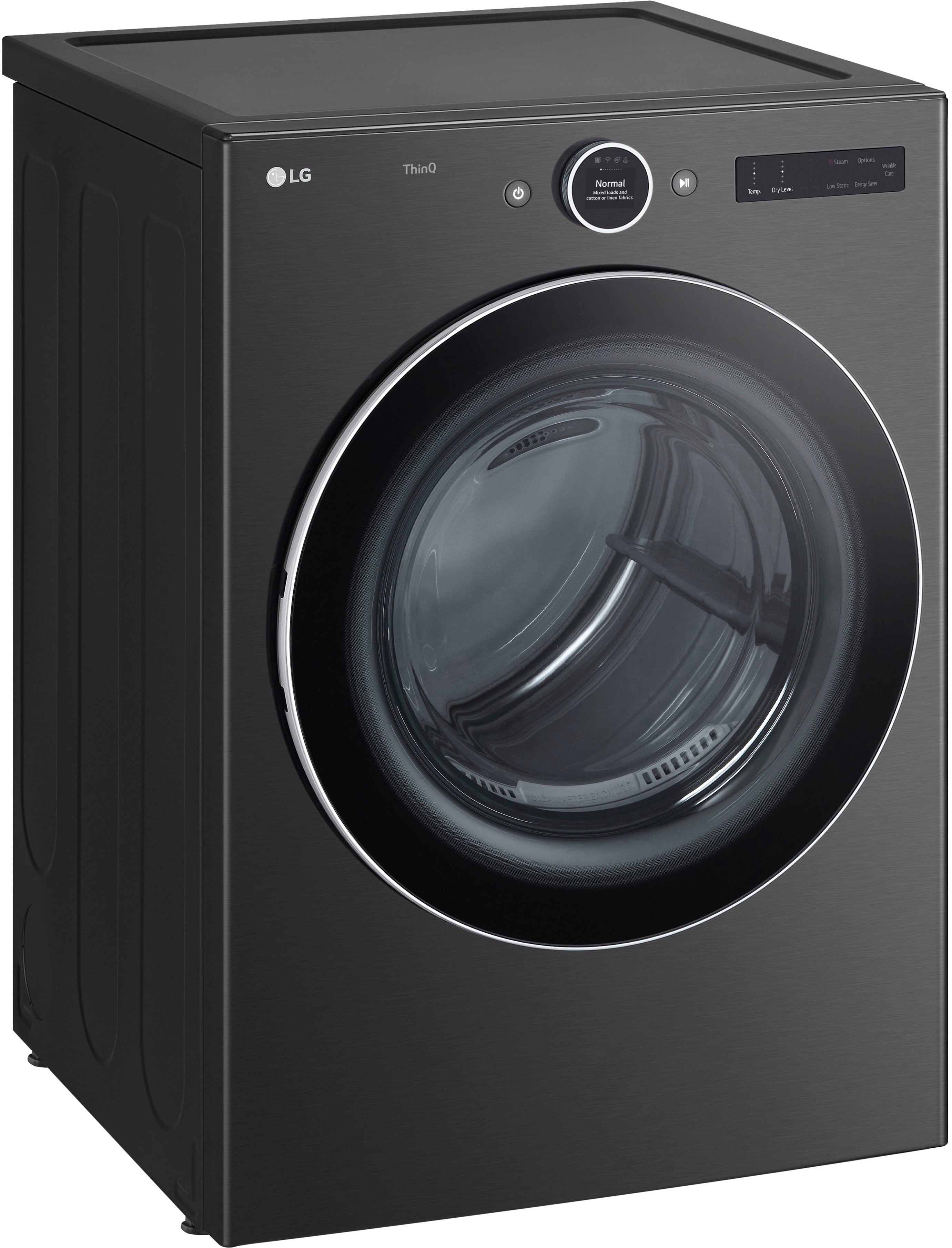 Angle View: LG - 7.4 Cu. Ft. Stackable Smart Electric Dryer with TurboSteam - Black Steel