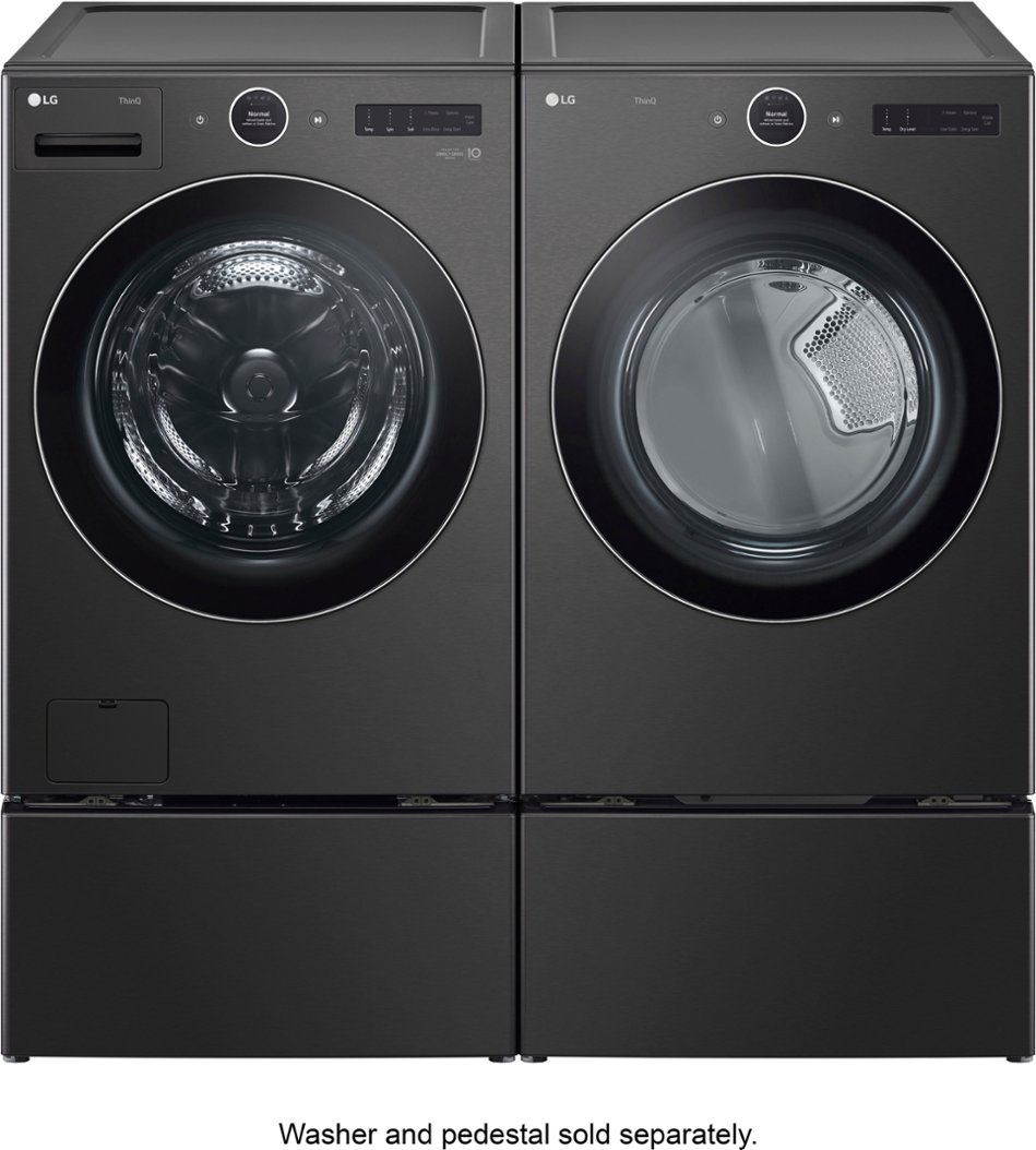 Zoom in on Alt View Zoom 24. LG - 7.4 Cu. Ft. Stackable Smart Electric Dryer with TurboSteam - Black Steel.