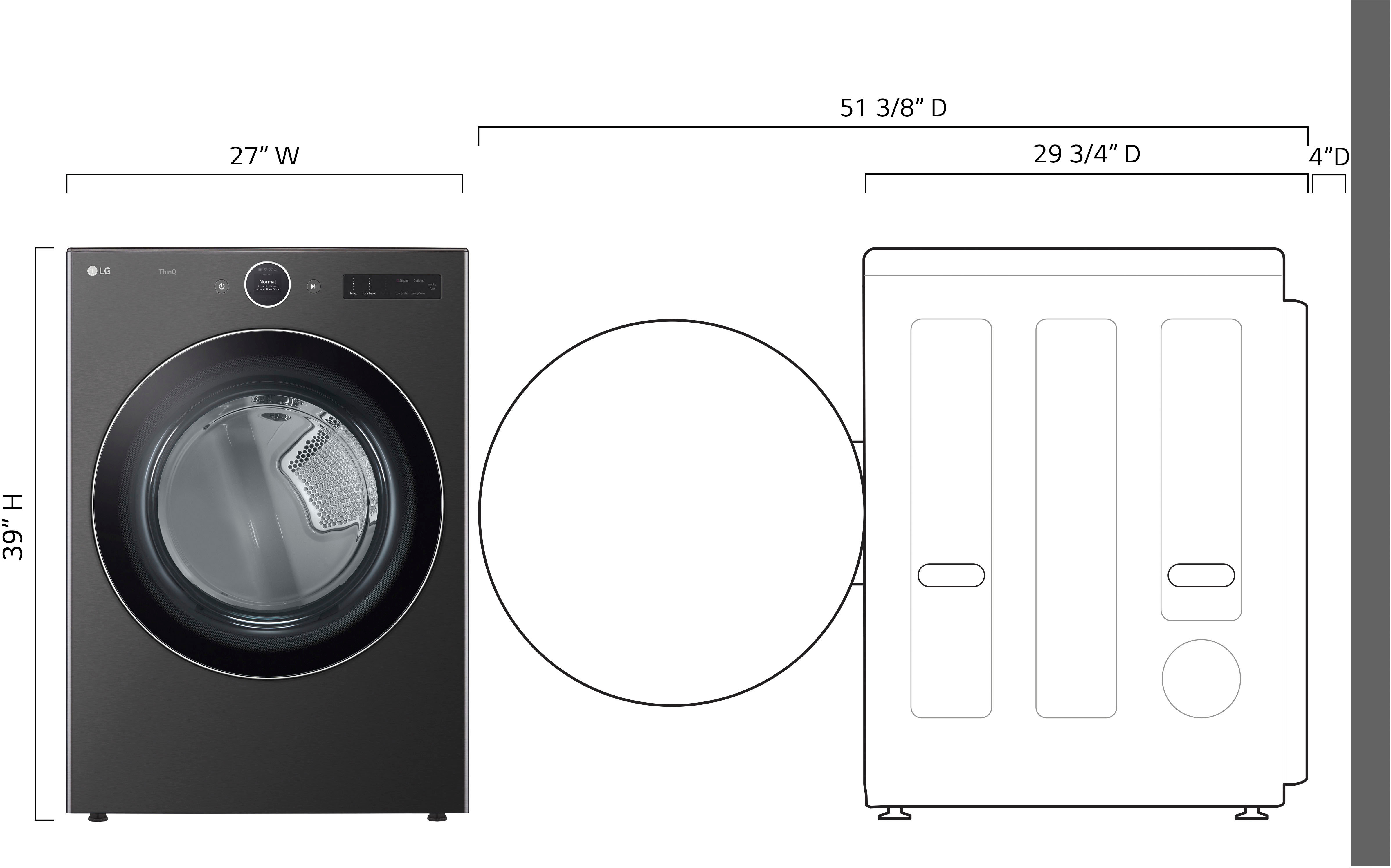 Left View: LG - 7.4 Cu. Ft. Stackable Smart Electric Dryer with TurboSteam - Black Steel