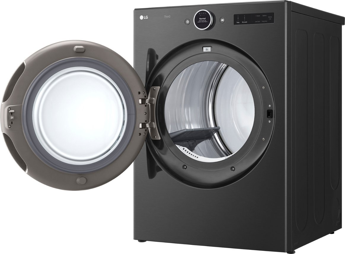Zoom in on Alt View Zoom 3. LG - 7.4 Cu. Ft. Stackable Smart Electric Dryer with TurboSteam - Black Steel.