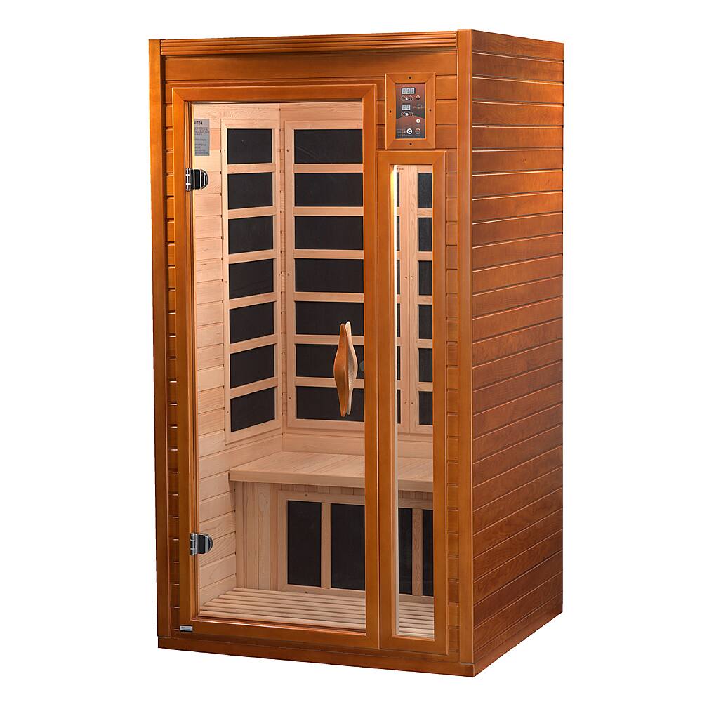 Angle. Golden Designs - Barcelona 1 to 2 Person Hemlock Wood Low EMF FAR Infrared Sauna For Home - Brown.