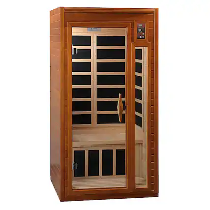 Front. Golden Designs - Barcelona 1 to 2 Person Hemlock Wood Low EMF FAR Infrared Sauna For Home - Brown.