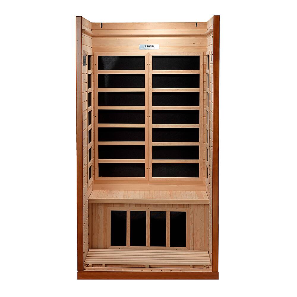 Left. Golden Designs - Barcelona 1 to 2 Person Hemlock Wood Low EMF FAR Infrared Sauna For Home - Brown.