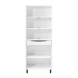 Walker Edison - Modern Drawer 5-Shelf Tall Bookcase - Solid White - Front_Zoom