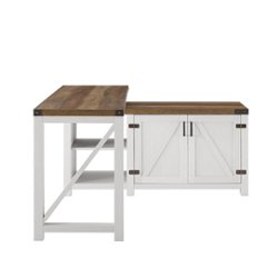 Walker Edison - Modern Farmhouse L-Shaped Adjustable Desk - Brushed White/Rustic Oak - Front_Zoom