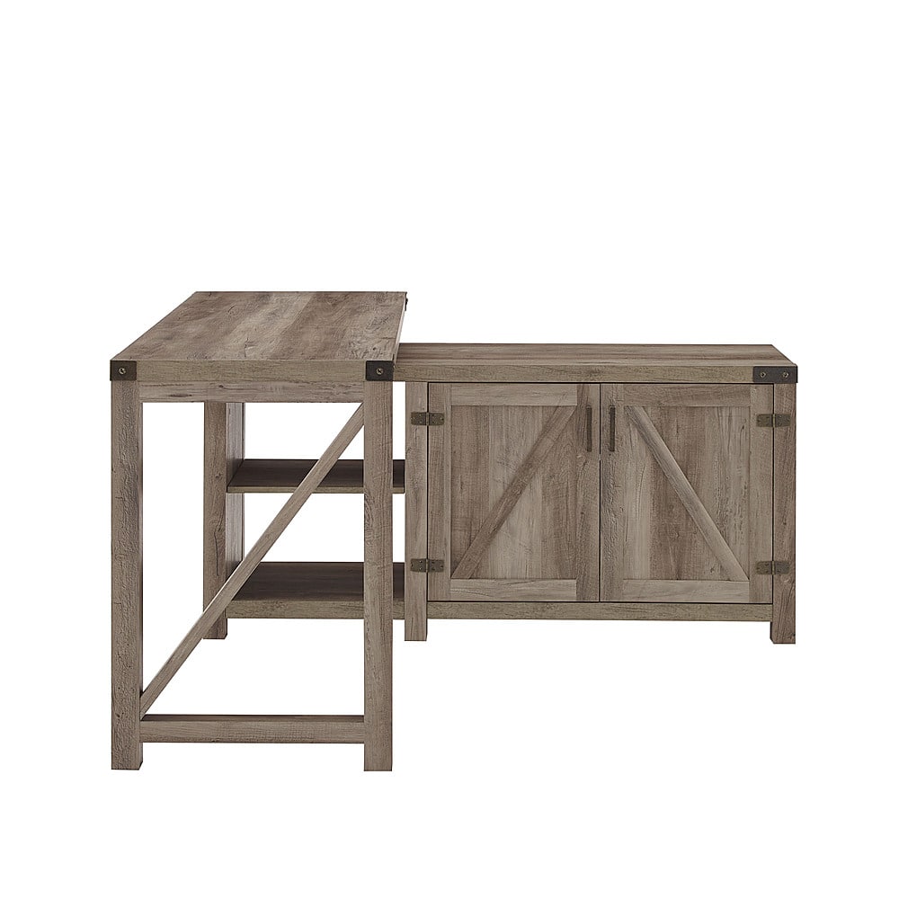 Walker Edison - Modern Farmhouse L-Shaped Adjustable Desk - Grey Wash - Front_Zoom