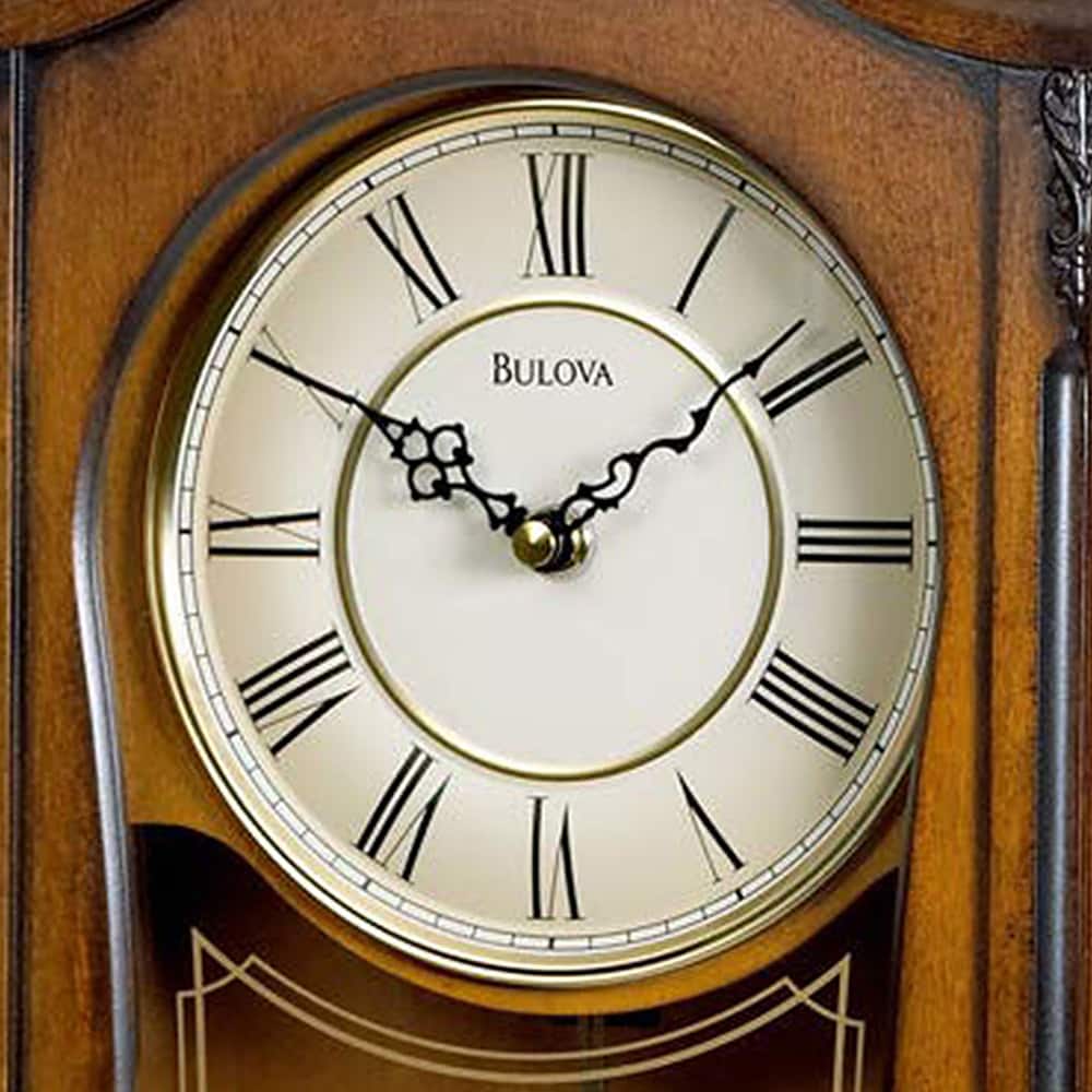 Best Buy Bulova Cranbrook Wall Mount Analog Wooden Chiming Clock Brown