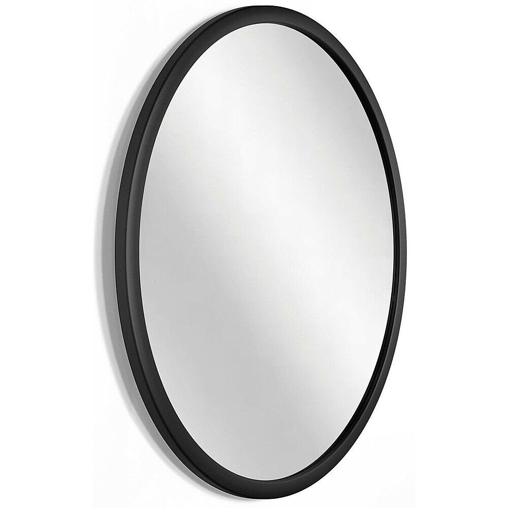 Left View: Infinity Instruments - Nera 22 Inch Round Hanging Wall Mirror - Black