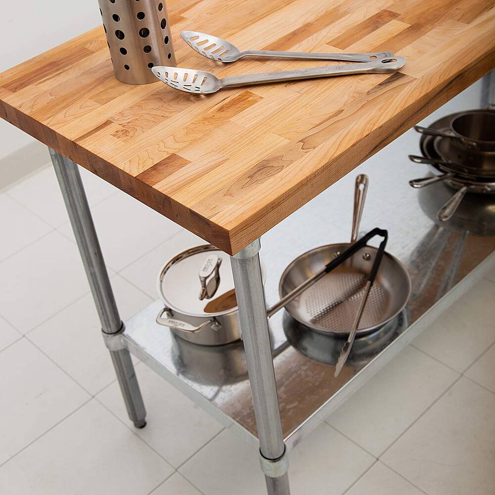 Angle. John Boos - Rectangular Maple Wood Top Work Table with Adjustable Lower Shelf - Brown.