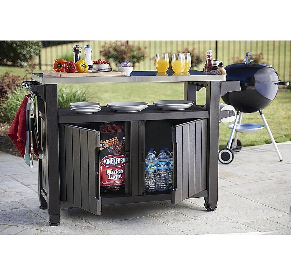 Alt View 13. Keter - 78 Gallon Patio Storage Unit BBQ Grilling Bar Cart Furniture - Dark Brown.