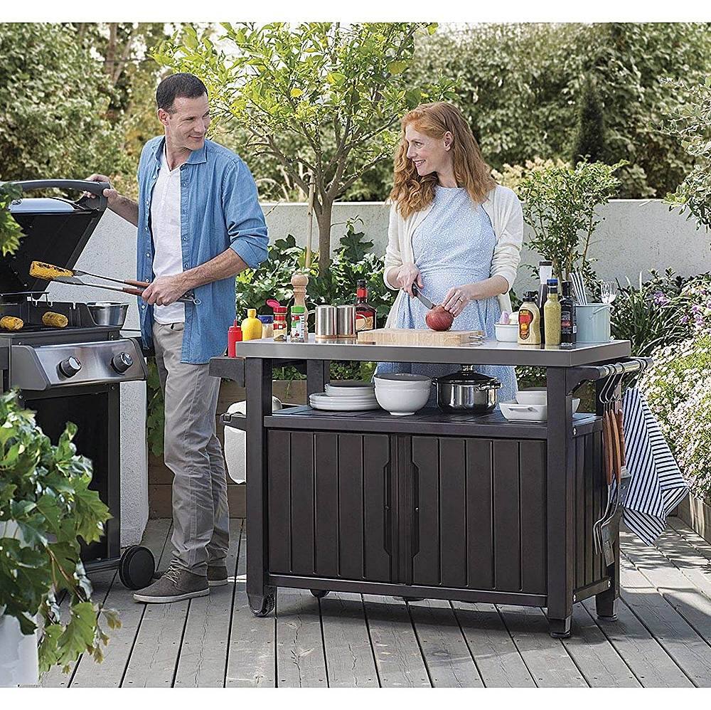 Alt View 14. Keter - 78 Gallon Patio Storage Unit BBQ Grilling Bar Cart Furniture - Dark Brown.