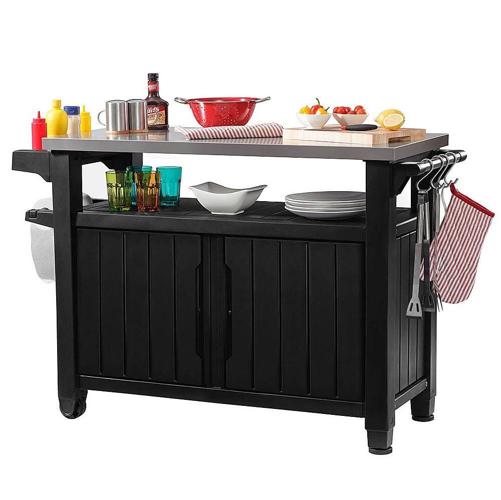 Left View: Keter - 78 Gallon Patio Storage Unit BBQ Grilling Bar Cart Furniture - Dark Brown