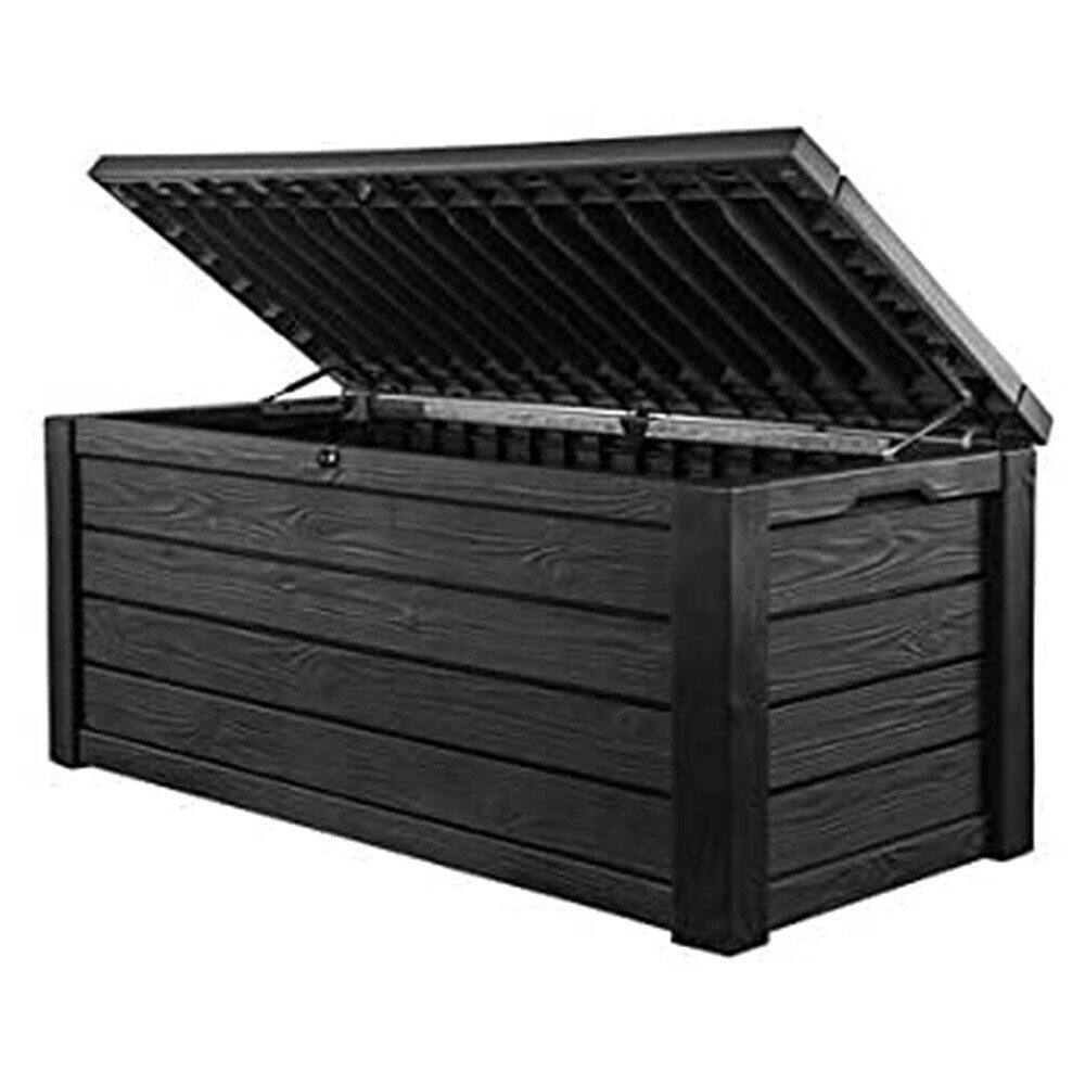 Angle. Keter - Westwood Outdoor Deck Storage Box for Yard Tools 150 Gallon - Gray.
