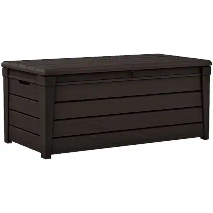 Front. Keter - 120 Gal Patio Deck Box Weatherproof Resin Storage Bench - Brown.