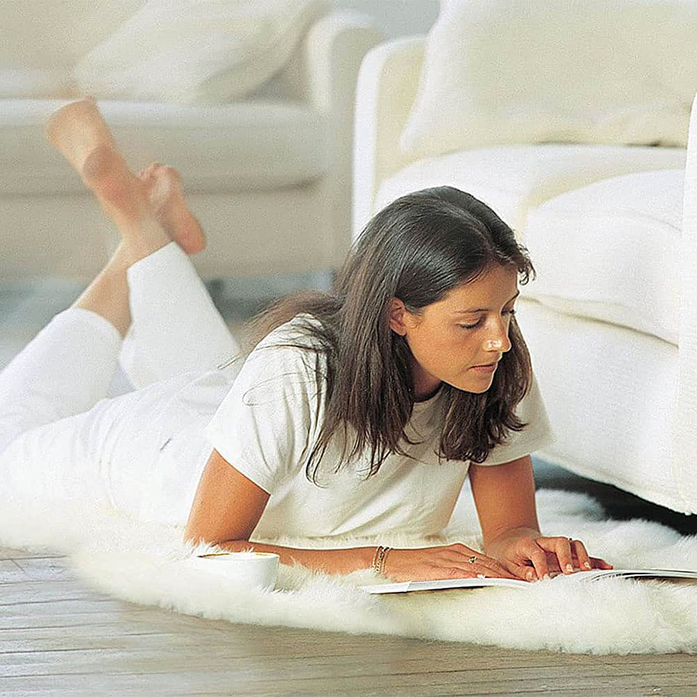 Left View: Super Area Rugs - Comfortable Soft 6 x 2 Foot Large Sheepskin Shag Rug, Natural - White