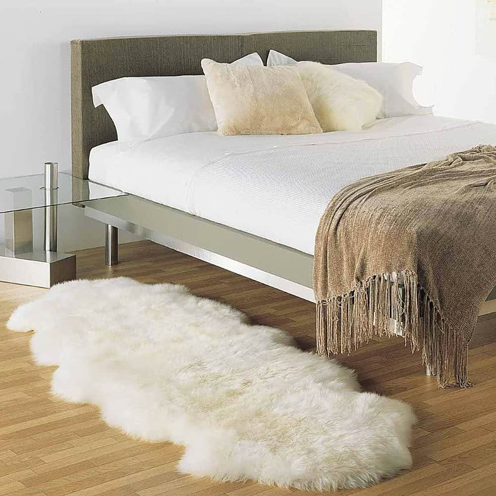 Angle View: Super Area Rugs - Comfortable Soft 6 x 2 Foot Large Sheepskin Shag Rug, Natural - White