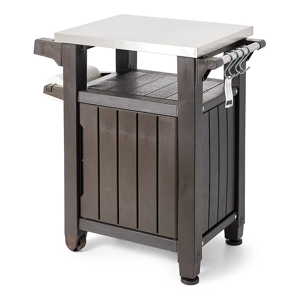 Angle View: Keter - 40 Gallon Patio Storage Grilling Bar Cart with Stainless Steel Top - Dark Brown