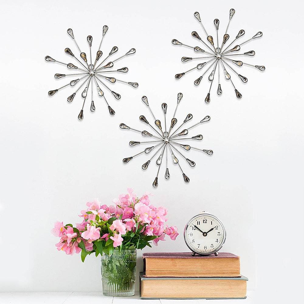 Angle View: Stratton Home Decor - Hand Painted Acrylic Bursts Modern Wall Art Set of 3 - Silver