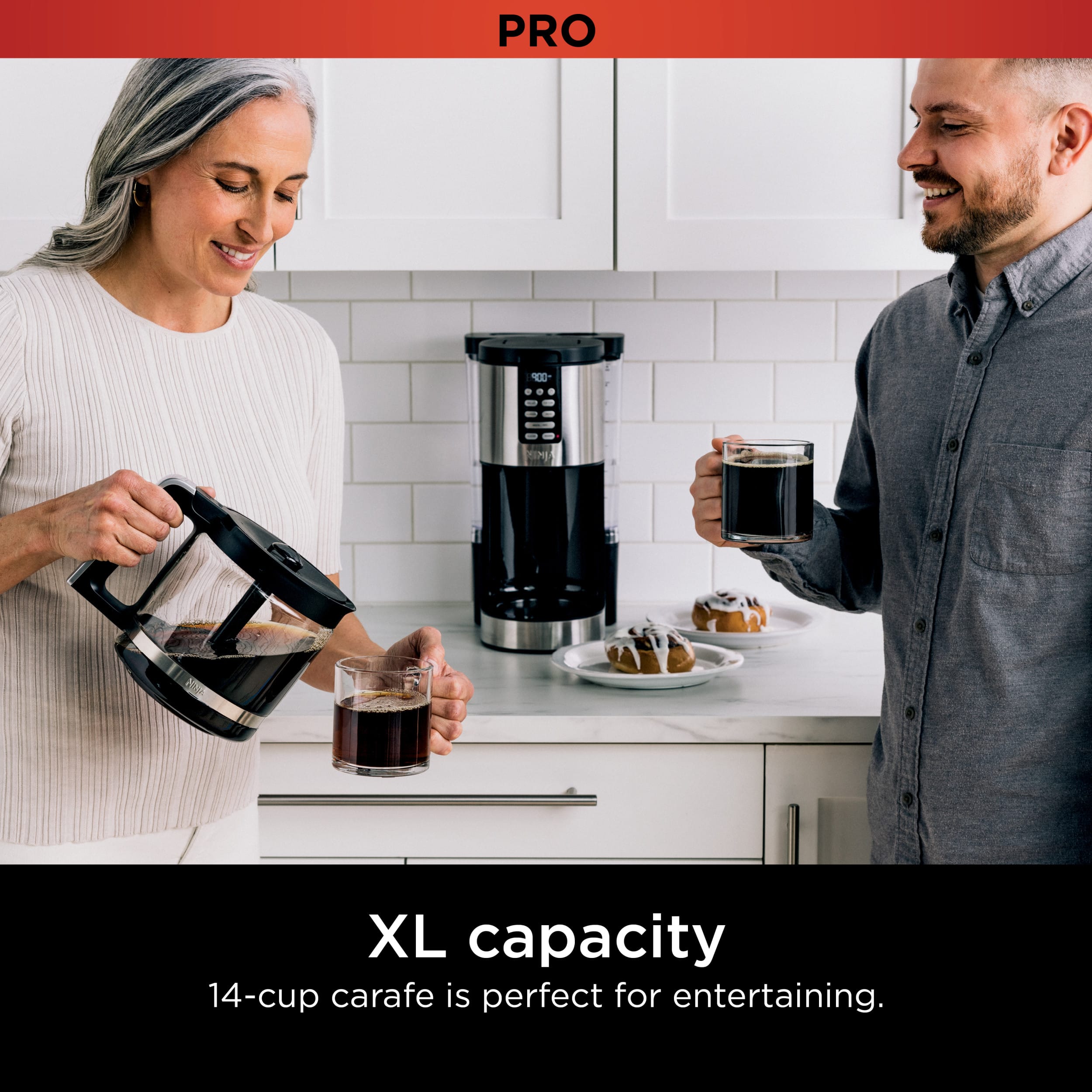 PRO L + XL capacity 14-cup carafe is perfect for entertaining.