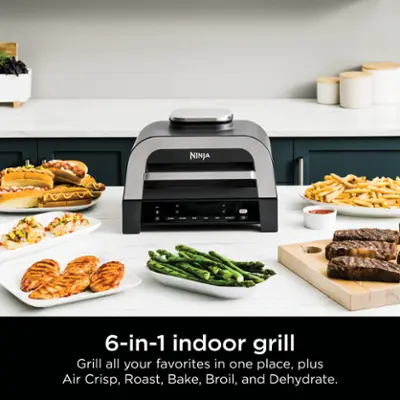 Ninja - Foodi Smart XL 6-in-1 Countertop Indoor Grill with Smart Cook System, 4-quart Air Fryer - Dark Grey/Stainless